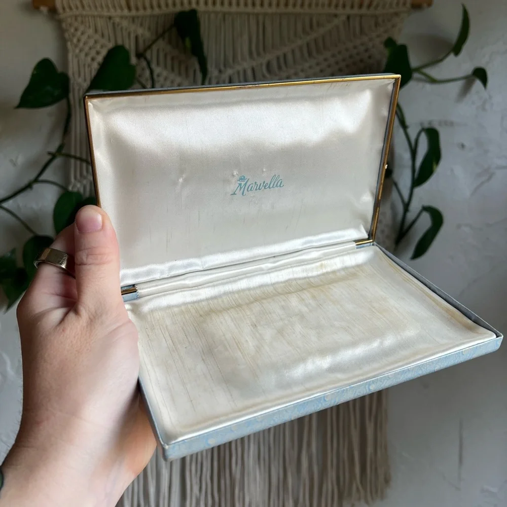 Vintage Marvella Light Blue Jewelry Box | 1950s Satin Necklace Case | MCM